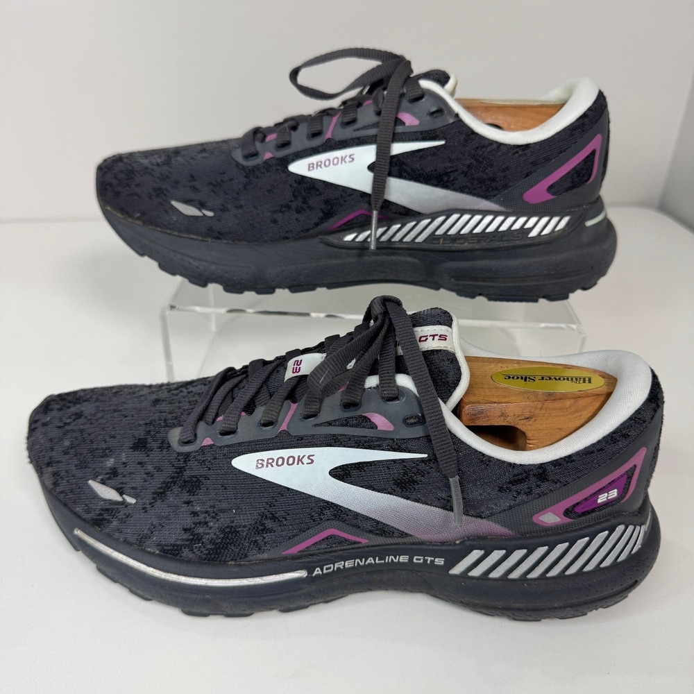 Brooks Adrenaline GTS 23 Womens 8 Black Purple Running Shoes Athletic Sneakers